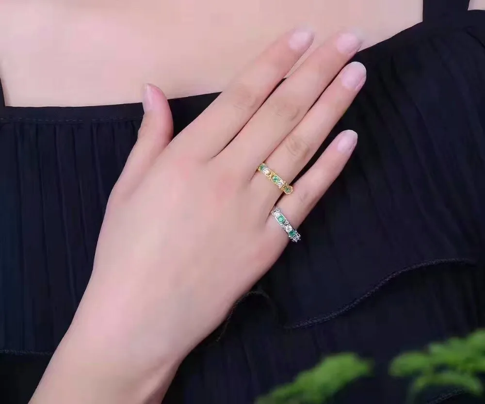 Oslňujúci emerald strieborný prsteň 3 mm bezchybný prírodné emerald drahokam krúžok pevné mincový striebro emerald snubný prsteň pre ženu