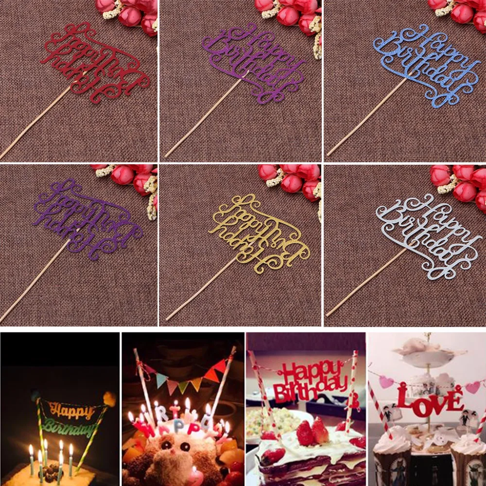 Oslňujúci Happy Birthday Písmeno Vložte Kartu S Stick Tortu Vňaťou Dekor Cake Zdobenie Dodávky