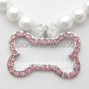 Pes perly náhrdelník obojok s kamienkami Ružová/Modrá kosti kúzlo,pet šperky/S M L