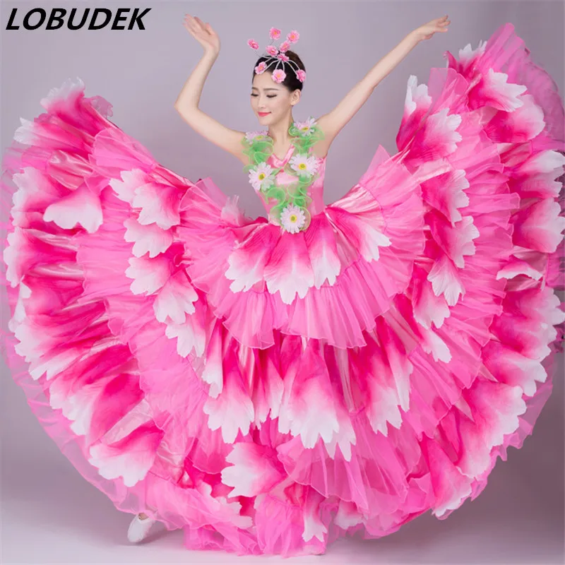 Petal kvet fáze sukne sexy dlhé šaty ženský kostým spevák, tanečník nočný klub bar módna prehliadka výkon Čínsky štýl