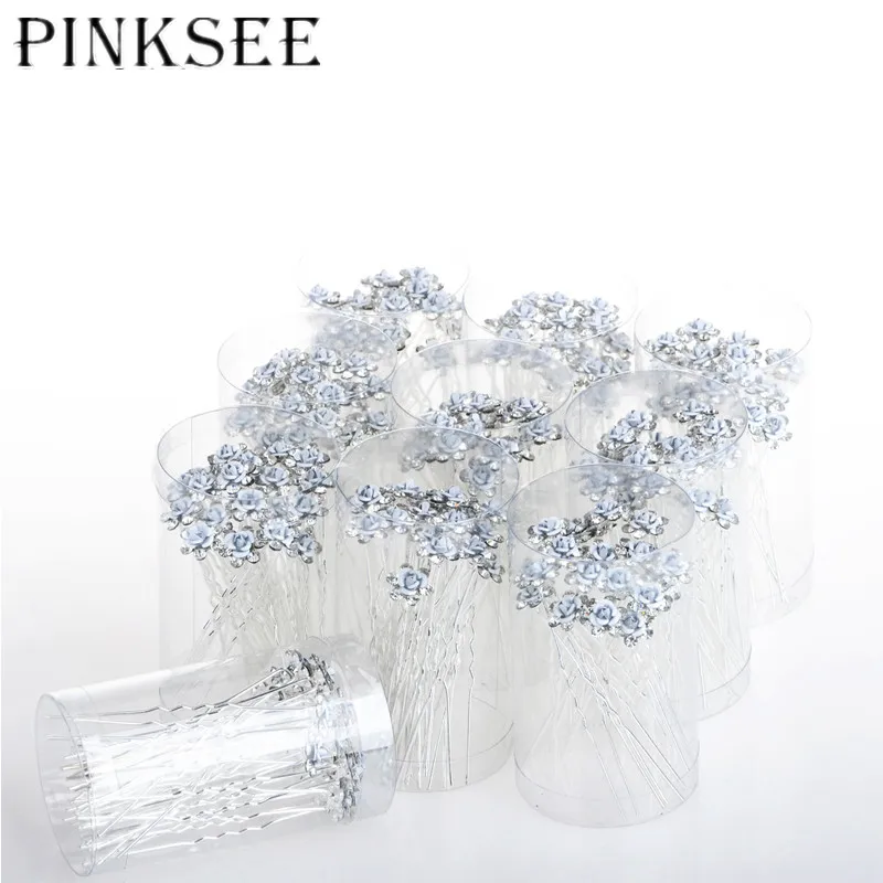 PINKSEE 20pcs/veľa Svadobné Svadobné Vlasy Kolíky Modrý Kvet Crystal sponky do Vlasov Pre Ženy, Šperky, Doplnky, Darčeky