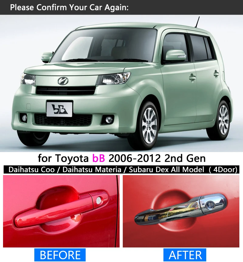 Pre Toyota bB 2006 - 2012 Chrome Rukoväť Kryt Výbava pre Daihatsu Coo Materia pre Subaru Dex Nálepky Auto Styling 2007 2009 2011