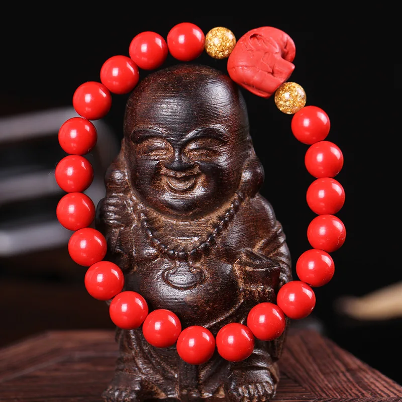 Prírodný Kameň Červená Rumelková Slon Nezávislá Zlatej fólie Korálkový Náramok Buddha Ženy Zenová Meditácia, Jóga Šperky