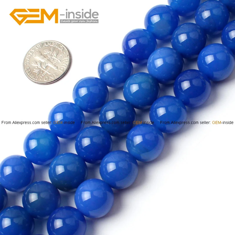 Prírodný Klenot-vnútorné Modré Agates Onyx Carnelian Hladké, Okrúhle Korálky Pre Šperky, Takže 4-14 mm 15inches DIY Šperky