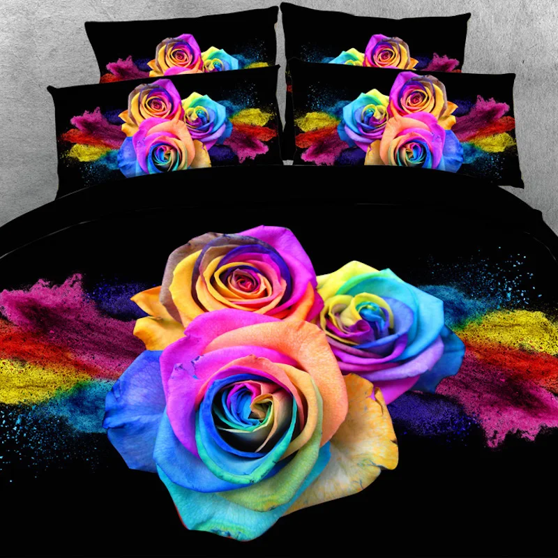 Royal Bielizeň Zdroj 3 KS NA jednu SADU Rainbow Rose Výbuchu celkom luxus 3d posteľná bielizeň nastaviť