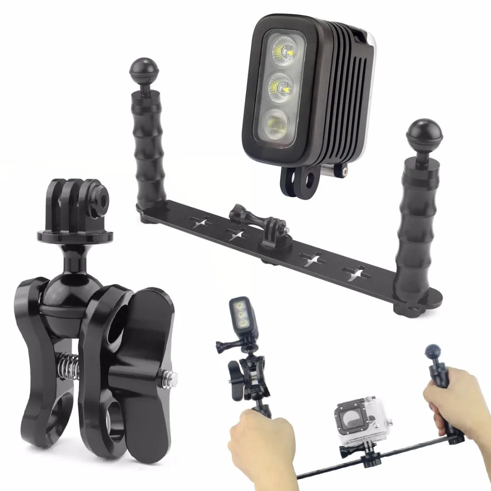 Ručné Selfie Monopod Potápanie pod vodou Mount + LED Vyplniť Svetla pre GoPro 3/3+/4/5 Xiao yi SJ4000 SJ5000 SJ6000 Fotoaparát
