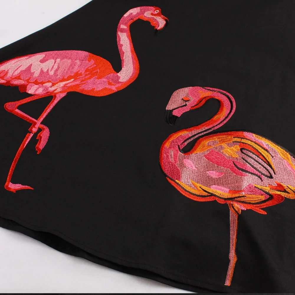 S-4XL Flamingo Tlač Vyšívanie Vintage Šaty Ženy 50. Rockabilly Lete Župan A-Line Party Šaty Feminino Vestidos De Fiesta