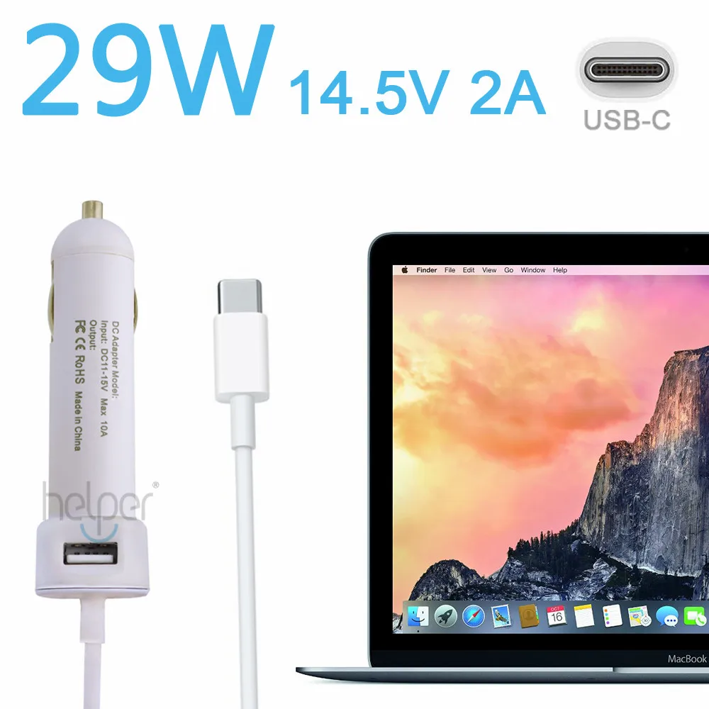 Svetovú Premiéru mini 14.5 V 2A 29W Nabíjací Adaptér do Auta USB-C pre MacBook Retina 12