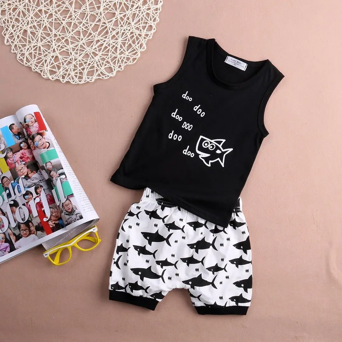T-tričko + krátke Nohavice 2ks vyhovovali 2016 nové Letné baby girl Chlapci oblečenie bavlna Vesta bez Rukávov list chlapčeka oblečenie súpravy dojčenská