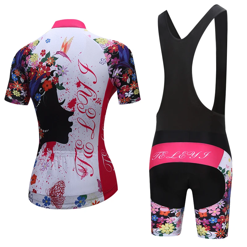TELEYI Kvet Biely MTB Bike Jersey šortky podbradník sady Ropa Ciclismo maillot Ženy Cyklistické Oblečenie Dievča, požičovňa Hornej Dolnej Žena