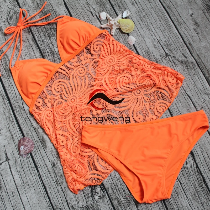 Tengweng 2018 Orange Oka Ženy plavky plus veľkosť Bikini Backless Čalúnená Športové Plavky Žena Plávať sukne, plavky lacné