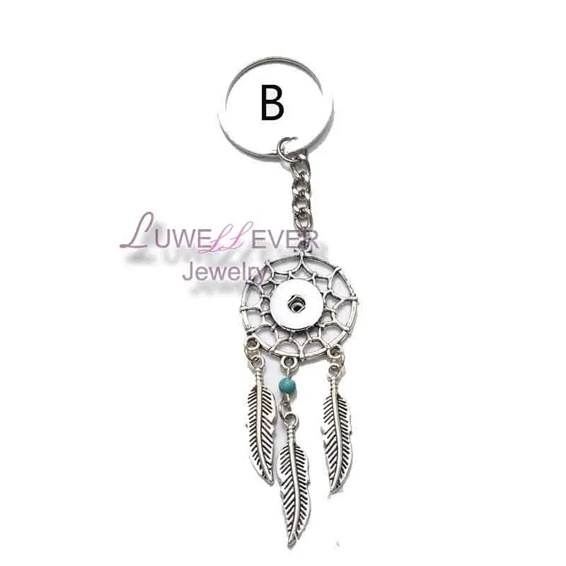 Top veľkoobchod prírodný kameň opál dreamcatcher keyring módne striebro boho šperky pierko 18 mm modul tlačidlo keychain pre ženy