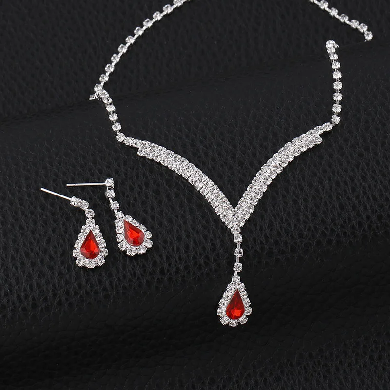 TREAZY Očarujúce Svadobné Šperky Sady Red Crystal Slza V Tvare Choker Náhrdelníky Náušnice Svadobné Šperky Sady pre Ženy