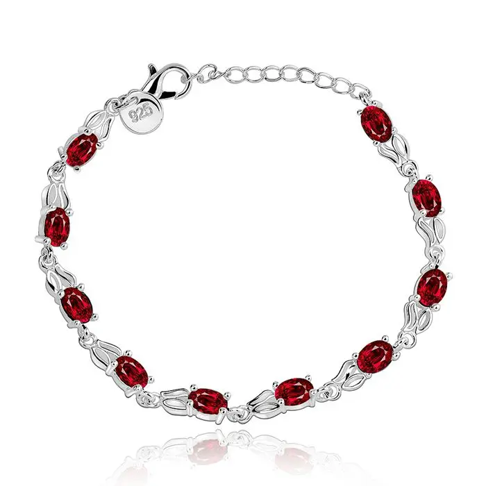 Veľkoobchod striebra, pozlátený náramok,925 módne Strieborné šperky kúzlo náramok červený drahokamu reťazca Náramok pre ženy SB350