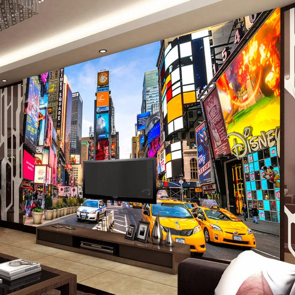 Vlastné 3D Fotografie Tapety na Times Square v New Yorku Moderné Street View Obchod, Bar, Spálne, Obývacia Izba, Témy Tapety 3D Stereo nástenná maľba