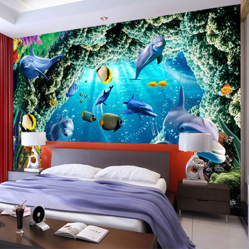Vlastné 3D Fotografie Tapety Pre Deti Izba Cartoon Underwater World Dolphin Nástenné Maľby Obývacia Izba, Spálňa nástennú maľbu, Tapety Dekor