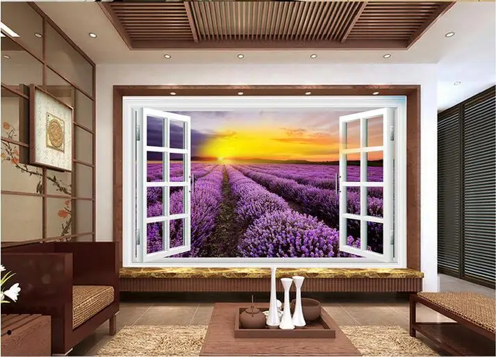 Vlastné fotografie, 3d tapety Non-tkané nástenná maľba na stenu-nálepky Na okno, levanduľa kvet oblasti maľby, 3d stenu miestnosti nástenné maľby, tapety