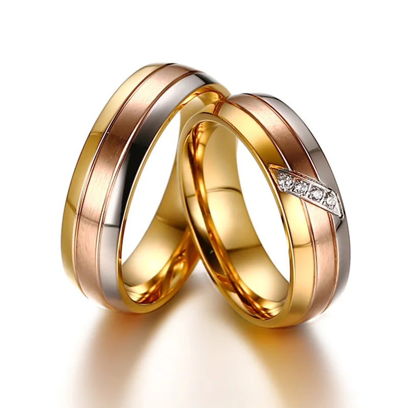 Vnox Elegantný 3 Farby Snubné Prstene pre Ženy, Mužov AAA CZ Kamene z Nehrdzavejúcej Steet Žena Muž Sľub Šperky