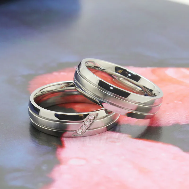 Vnox Módne Svadobné Prstene Z Nehrdzavejúcej Ocele Krúžok Žena Muž Promise Ring Cubic Zirconia Pár Šperky Podpora Predaja