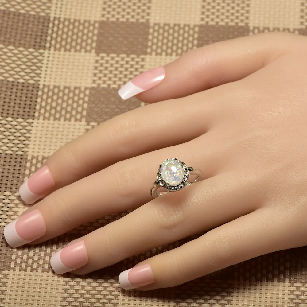 Weinuo Oválne, Biele Opálové White Crystal Krúžok 925 Sterling Silver Kvalitné Šperky Snubný Prsteň Veľkosti 5 6 7 8 9 10 11 A256