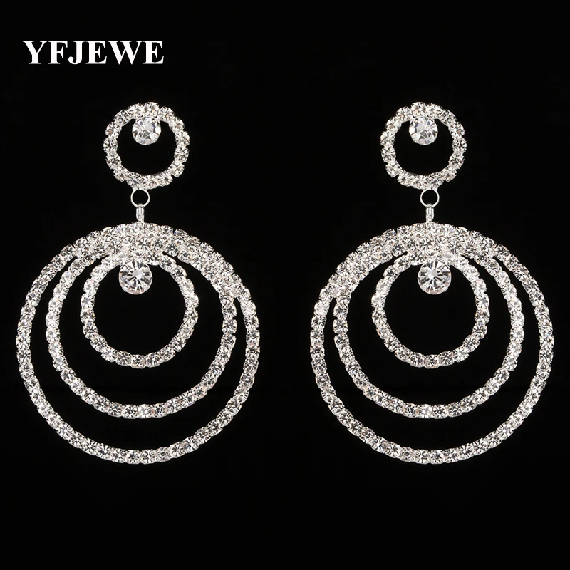 YFJEWE najpredávanejších Ženy Drop Elegantné Náušnice Tri-kruh Skladaný Ženy Šperky Crystal Fashion Visieť Náušnice Femme E300