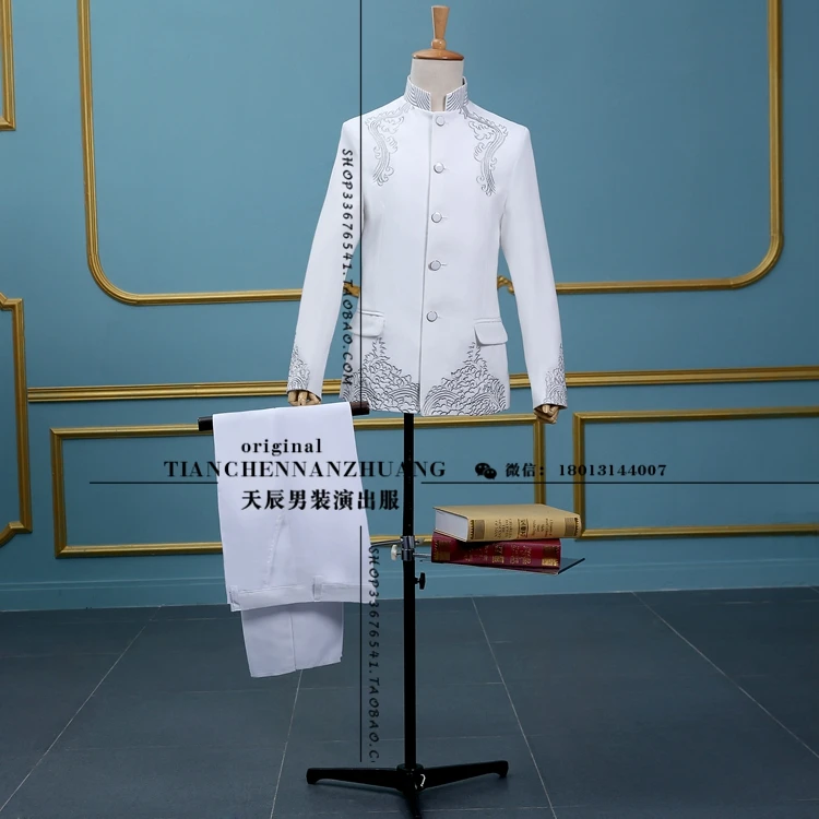Čínsky štýl parfum masculino mens fáze show šaty, oblek terno masculino sľubný mraky divadelné kostýmy bunda+nohavice