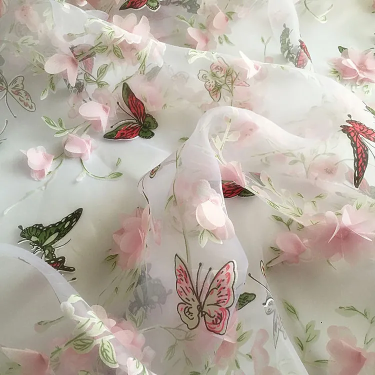 Šifón Motýľ Afriky Čipky Textílie Organza Tlač Vyšívané Textílie Stereoskopické Kvet Handričkou Ručne Čipky Nášivka Odev
