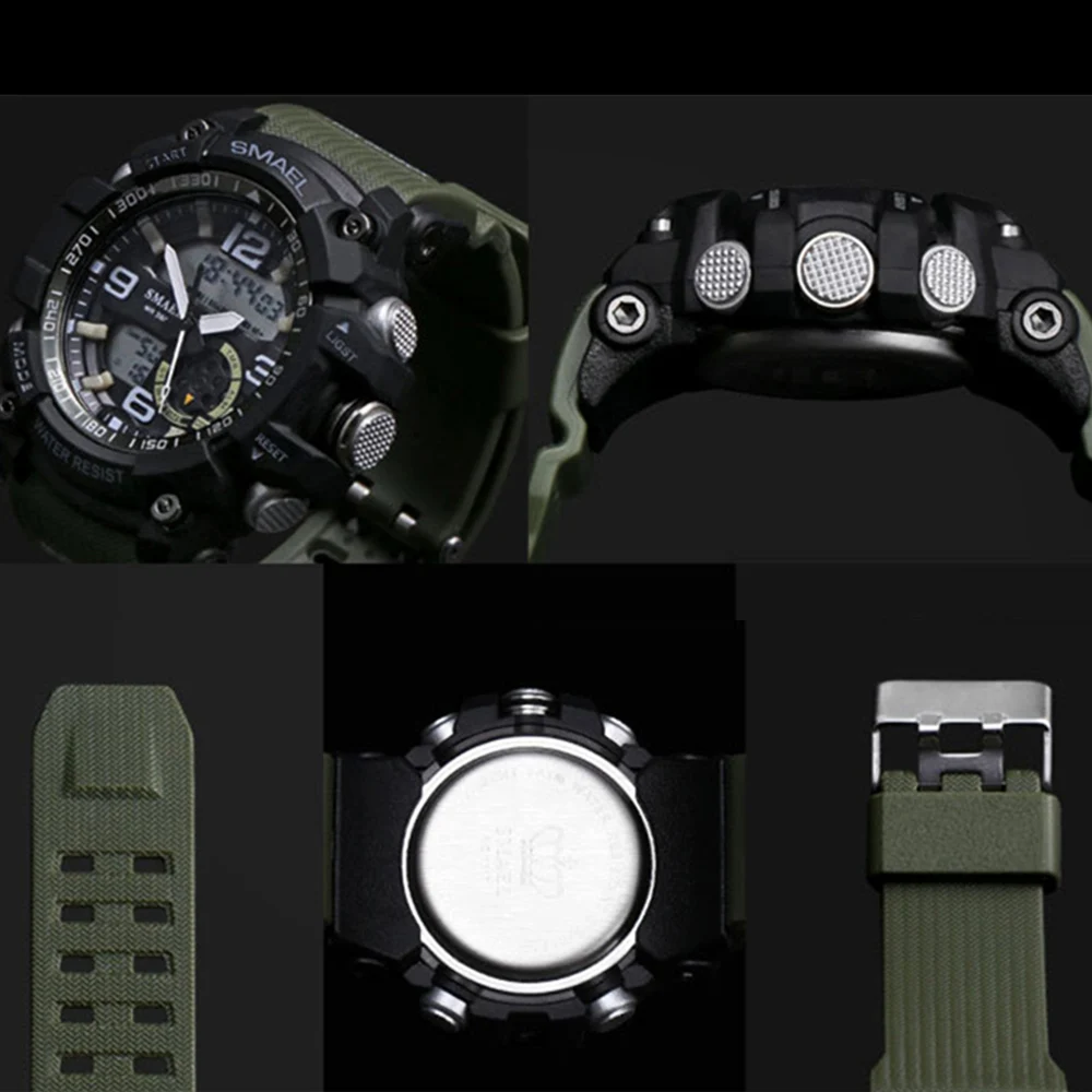 Športové Hodinky Vojenské Dual Disp Mužov LED Quartz Hodinky Kolo Dial Veľké Digitálne Hodinky Rozsahu Analógové Náramkové hodinky Relogio Masculino
