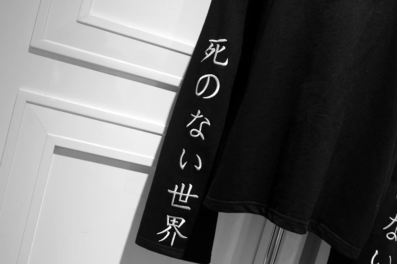 Ženy Čierny Dlhý rukáv Punk Lolita T-shirt Pohode Streetwear Harajuku Japonský Pulóver Ulzzang Tmavé Dievča List Výšivky Topy