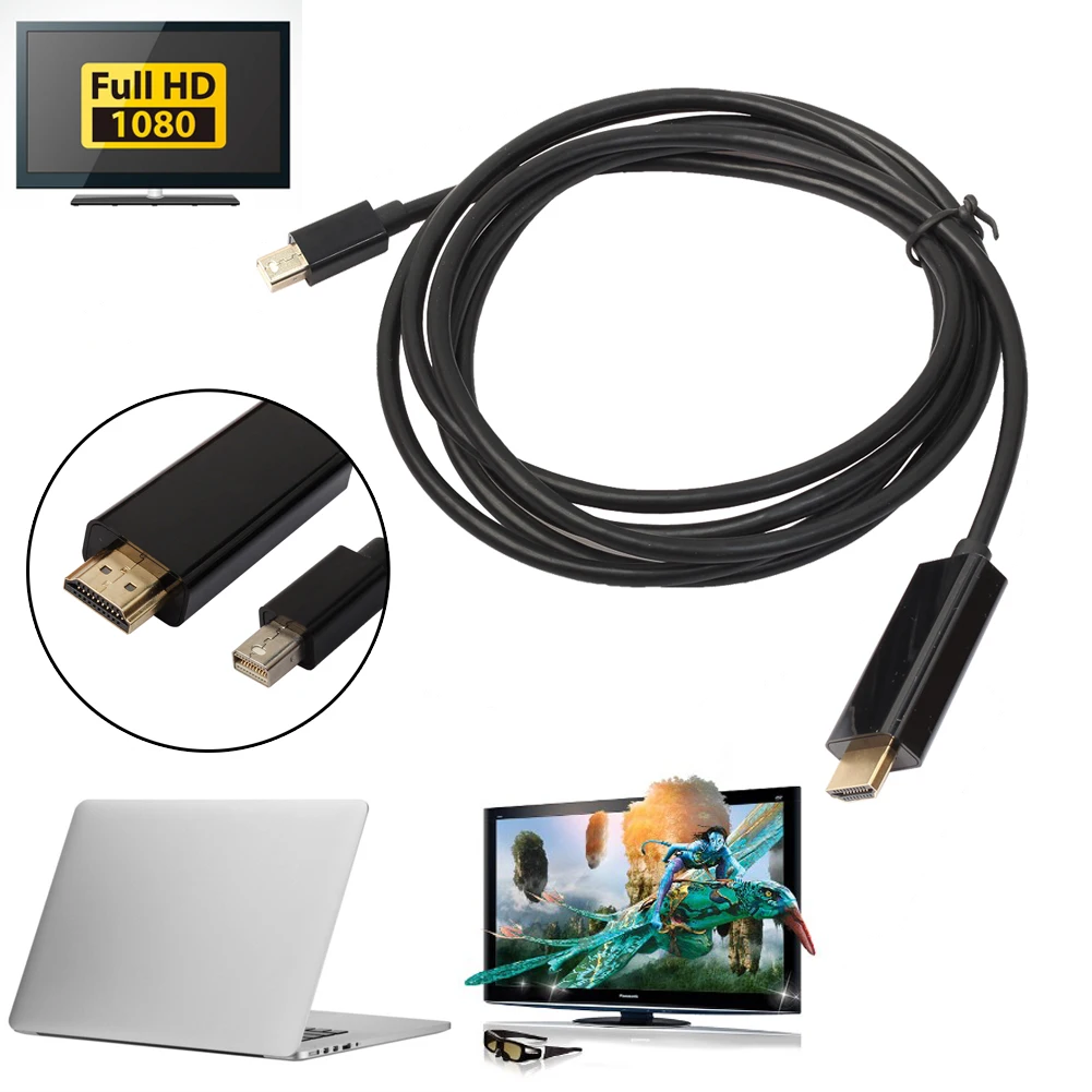 1,8 M/6 1080p Thunderbolt Displayport Mini Display Port DP-HDMI Samec Adaptér kábel Pre Apple Macbook Mac Vzduchu