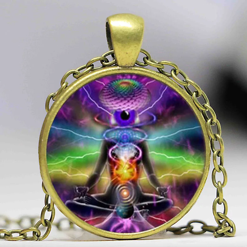 (1 kus/lot) Čakra jogy náhrdelníky, prívesky, bronzová reťaz Hinduizmus náhrdelník prihlásiť meditácie foto náhrdelníky mandala Zen náhrdelník