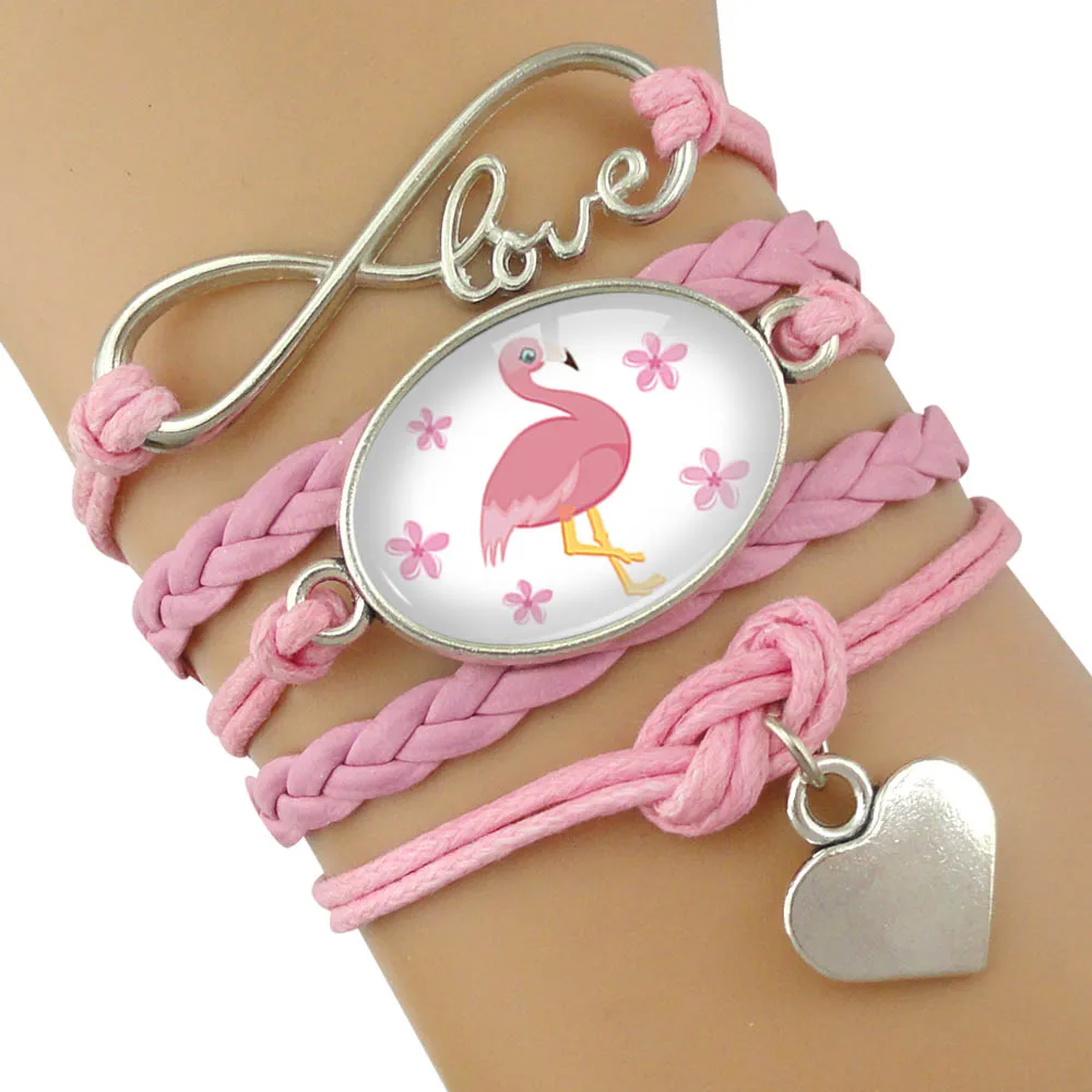 (10 KS/lot) Móde Hot Predaj Nekonečno Lásky Flamingo Srdce Kúzlo Kožené Šperky Dropshipping Náramky pre Ženy