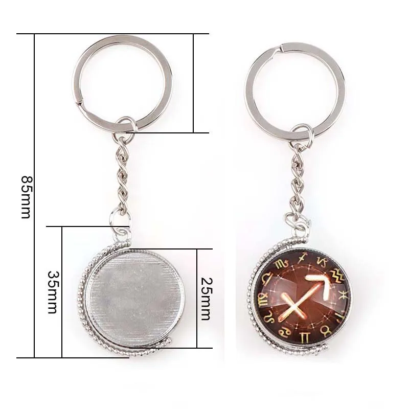 12 Súhvezdí Dvojité Sklo Cabochon Kovu Otočná keychain Prívesok Krúžok na Šperky Môžete Prispôsobiteľné