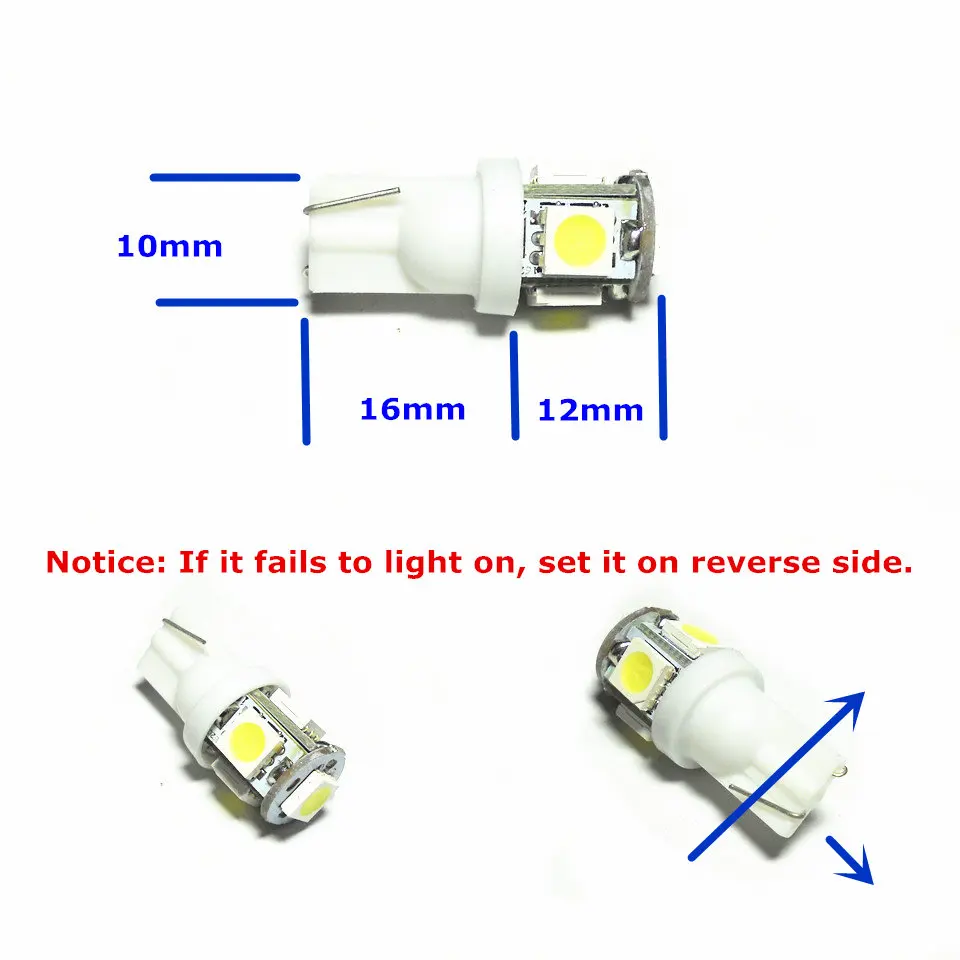 12V LED Auto Žiarovky Lampy 1Pair T10(5*5050 SMD Žiarovka) W5W W2.1X9.5d pre Signál Top Čítanie Šírka Parkovacie Svetlo