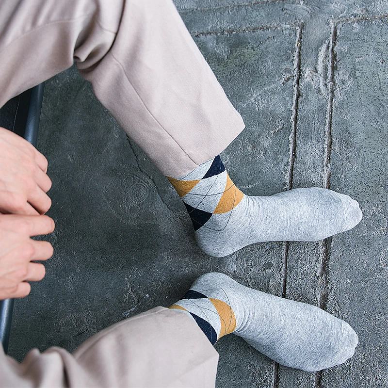 1Pair Bavlna pánske Teplé Ponožky Mužov, Business Šaty Ponožky Bežné Kosoštvorec Vytlačí Ponožky Zimné Mužské Šaty Ponožky Meias Chaussette