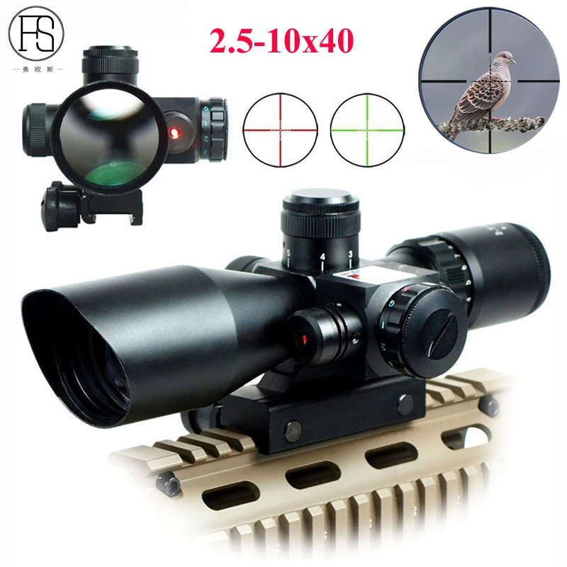2.5-10x40 Taktické Riflescope Lov Optika Zelený Červený Laserový Zameriavač Rozsahy Pre 11 mm Alebo 20 mm Železničnej Streľba Airsoftové Sniper Scope