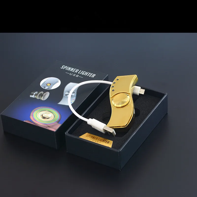 2017 Nový USB Strane Spinner Ľahšie Nabíjateľná Elektronické Zapaľovač Cigariet Turbo Zapaľovač Cigaru Plazma Pulz Ľahšie Prst gyro
