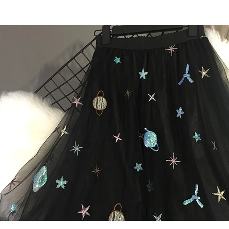 2018 Euramerican Galaxy Hviezdne Nebo Výšivky Paillette Priesvitné Elegantné Polyester Bežné Plesové Šaty, Členok-Dĺžka Rozšírenie Sukne