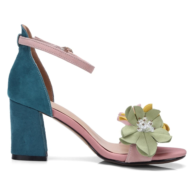 2018 lete Nové Elegantné kvet ženy sandále vysoké podpätky sandále otvorené prst letné topánky žena biele, ružové a modré dámske topánky veľké