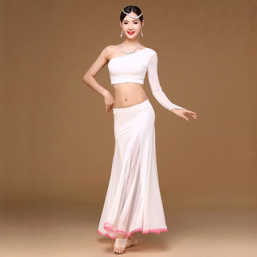 2018 Ženy Dancewear, Brušný Tanec Oblečenie Mimo Rameno Hore Sukne Bundy 3ks Biele Kostýmy Dievčatá Orientálne Tanečné Kostýmy