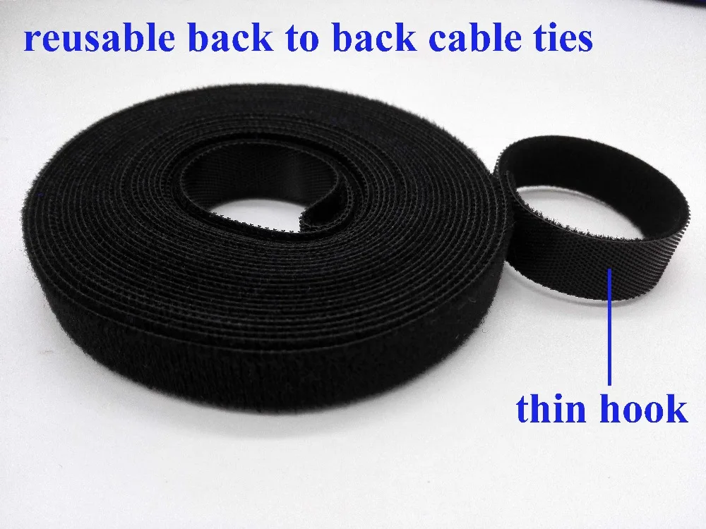 2rolls čierny 15 mm*5M kábel kravatu pásky Krátke Háčik Späť na Zadnej Kábel Kravatu Nylon, Zapínanie kábel organizátor