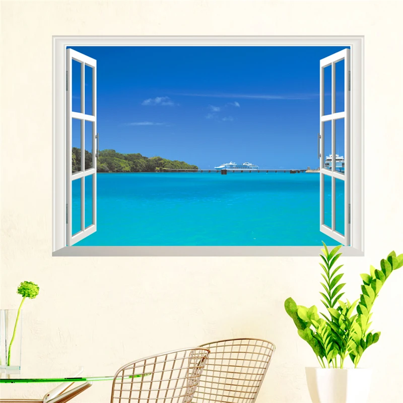 3d efekt easide scenérie okno samolepky na stenu domova obývacia izba 50*70 cm nástenné art moderne krajiny stenu pvc plagáty