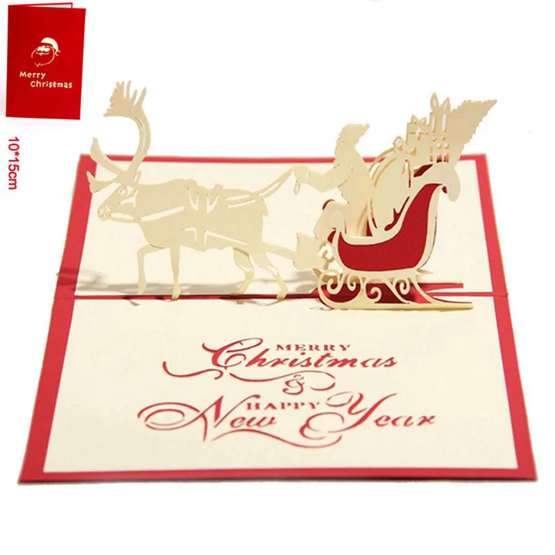 3D Laser Cut Ručne vyrábané Vianočné Elk Santa Claus Papier Pozvanie, Blahoželanie Pohľadnicu Veselé Christman Decor Detský Kreatívny Darček