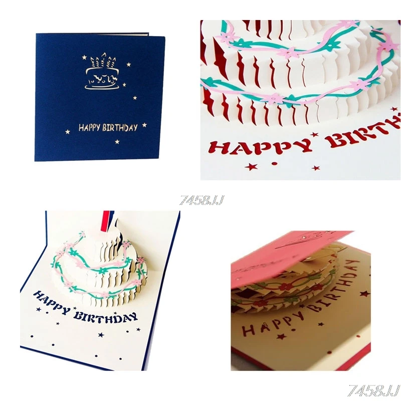 3D Pop-Up Pohľadnice Ručné Happy Birthday Cake Deň, Ďakujeme, že Ste Pohľadnicu G03 Kvapka loď