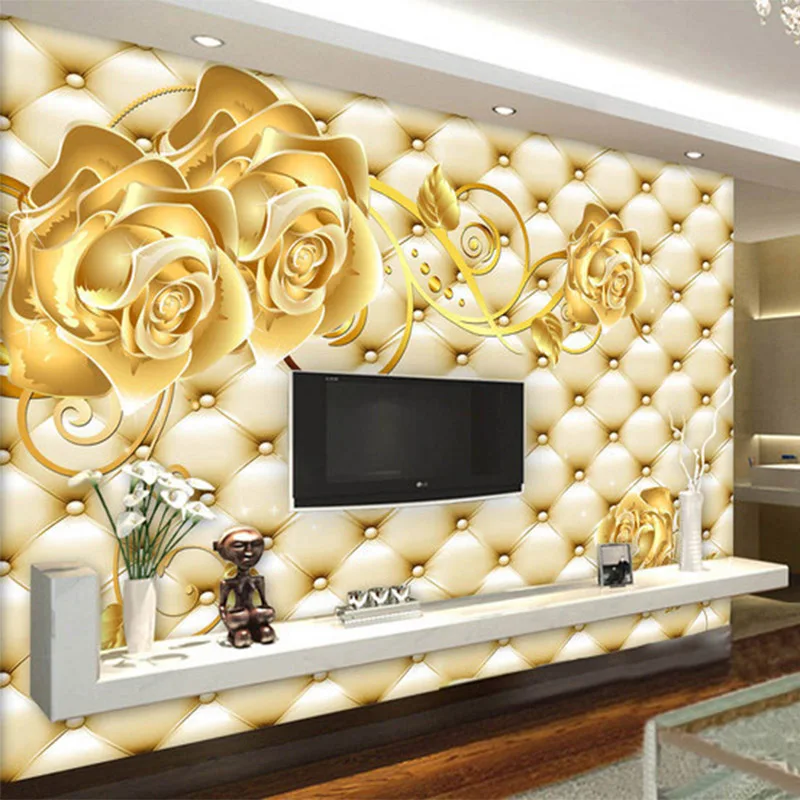 3D Tapety Golden Rose Soft Pack Európsky Štýl Foto nástennú maľbu Hotel Obývacia Izba Gauč TV Pozadie Luxusný Interiér Tapety