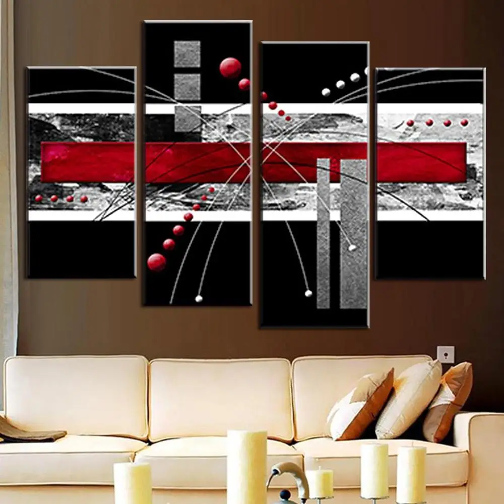 4 Ks/Set Plátno na Stenu Umenie Obrázok Červená Čierna Sivá Kombinovaná Maľba Moderných Domov Izba Dekor Abstraktné HD Obraz Umenie Plagátu