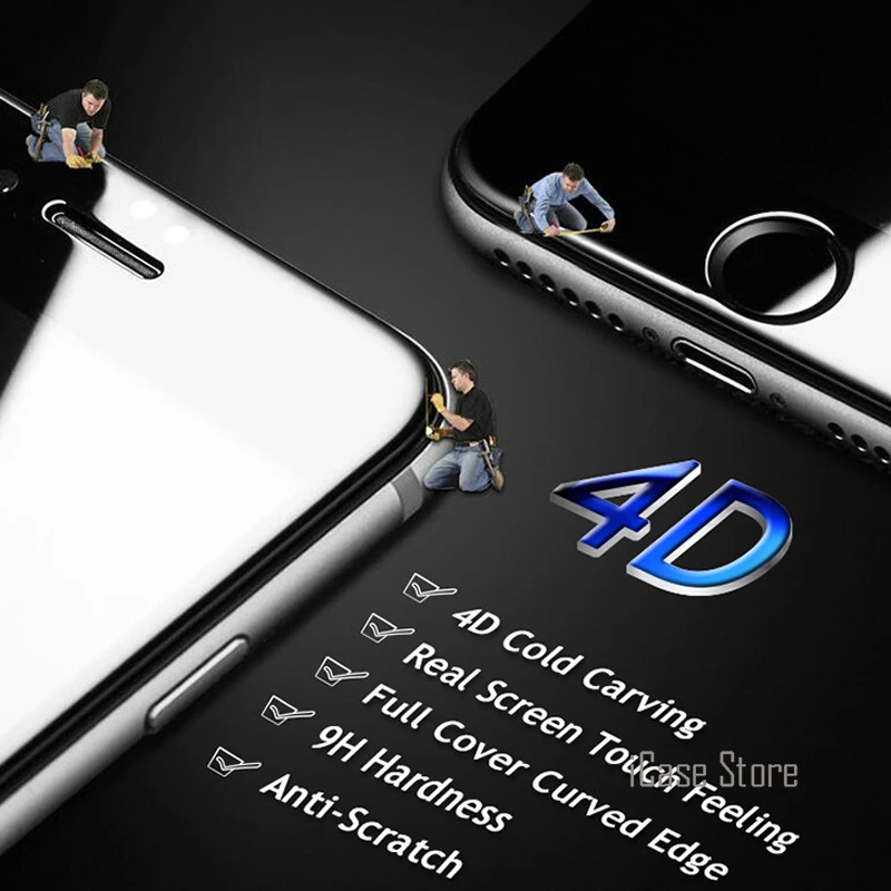 4D Studenej Rezbárstvo 3D Zakrivené Hrany Úplné Pokrytie Tvrdeného Skla Pre iPhone 7 7plus 6s 6 Plus Screen Protector Kolo Ochranný Film