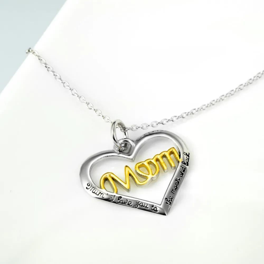 925 Sterling Silver Láska Srdce Náhrdelník Mama Milujem Vás Na Mesiac A Späť, Prívesky, Náhrdelníky Matka Šperky