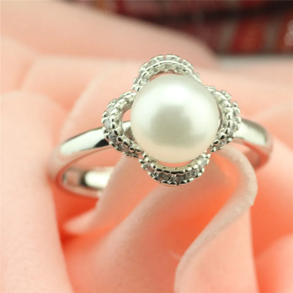 925 sterling silver ring Pre ženy s perlami zirkón strieborný prsteň Ďatelina s perlami zirkón strieborný prsteň Charakter kúzlo šperky