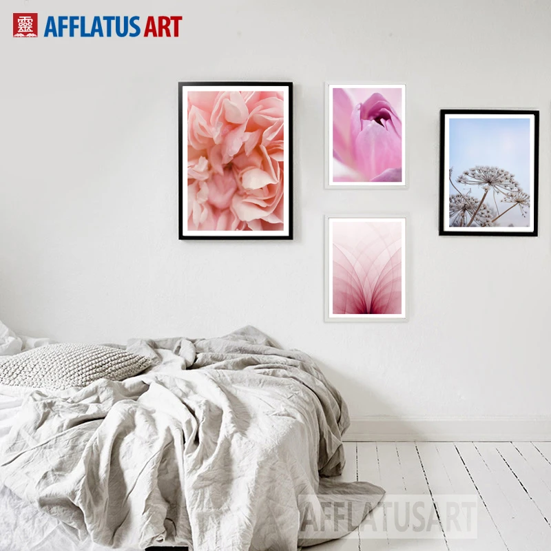AFFLATUS Ružový Kvet Púpava Wall Art Plátno Maľovaní Plagátov A Vytlačí Nordic Plagát na Stenu Obrázky Pre Obývacia Izba Dekor